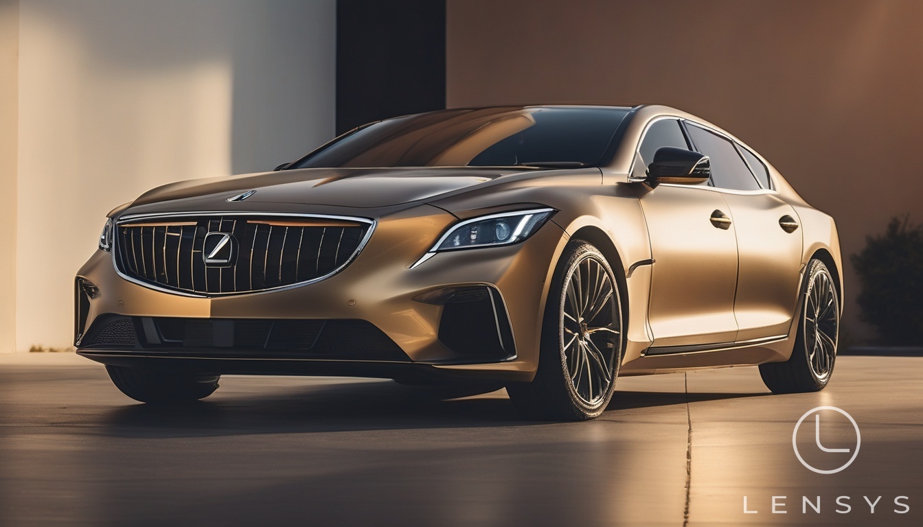 A sleek, modern car photographed from a dynamic three-quarter angle with golden hour lighting and a clean background.