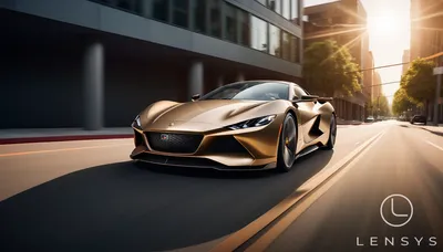 A sleek, modern car in golden hour lighting, emphasizing its aerodynamic design and elegant lines.