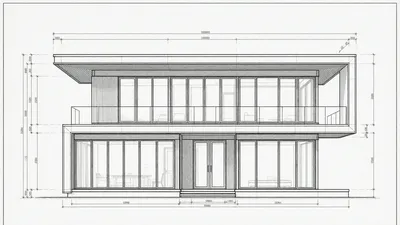 A monochrome architectural CAD drawing of a contemporary two-story house, showing the front elevation with precise black lines on a white background.