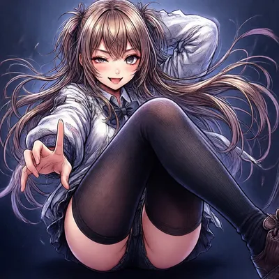 Anime-style illustration of a girl in a school uniform, winking and pointing towards the viewer.