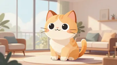 Adorable Cartoon Style Cat Sitting Sleek - Txt2Img